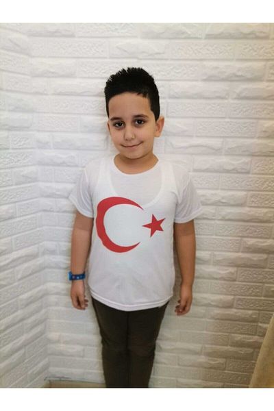 Hakem triko Tricou alb cu steagul turcesc imprimat