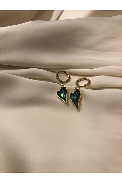 Venüs Accessory Green Stone Heart Steel Earrings