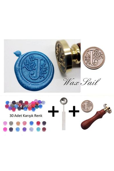 Jinserta Retro Letter Seal Stamp Letter J + 30 Pieces of Seal Candle + Melting Spoon