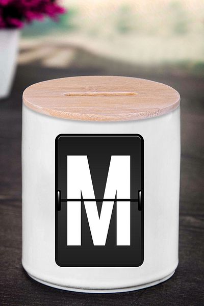 Bytwo Κουμπαράς με γράμμα M (ΚΕΡΑΜΙΚΟ) - Κορδέλα M - K34