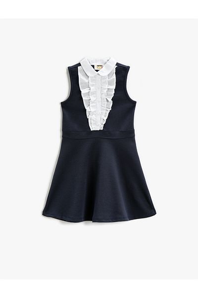 Koton Rochie școlară cu volane, fără mâneci, contrast de culoare