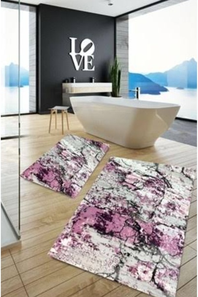 AKSU HALI ETNA LİLA KAYMAZ TABAN JEL YIKANABİLİR BANYO PASPAS TAKIMI 2'Lİ (80...