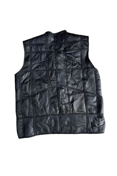 Lndr Patchwork Inside Fur-Outside Suede Genuine Leather Vest with Piping Detail