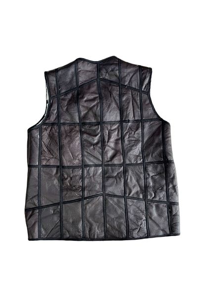 Lndr Patchwork Inside Fur-Outside Suede Genuine Leather Vest with Piping Detail