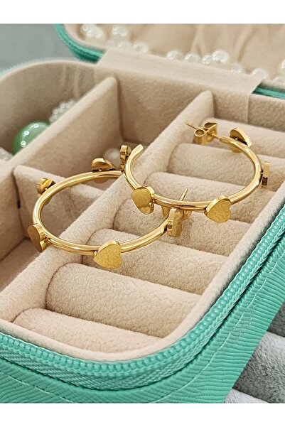 Aylish Bijuteri حلق من الفولاذ على شكل قلب ذهبي