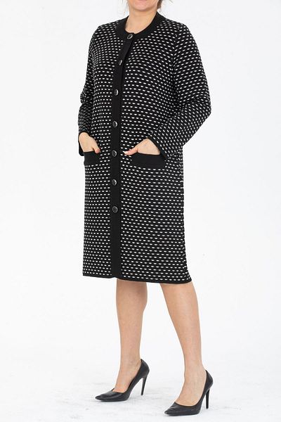 trikobis SILVER SIM JACQUARD DETAIL SPECIAL DESIGN LONG WOOL MOTHER'S CARDIGAN