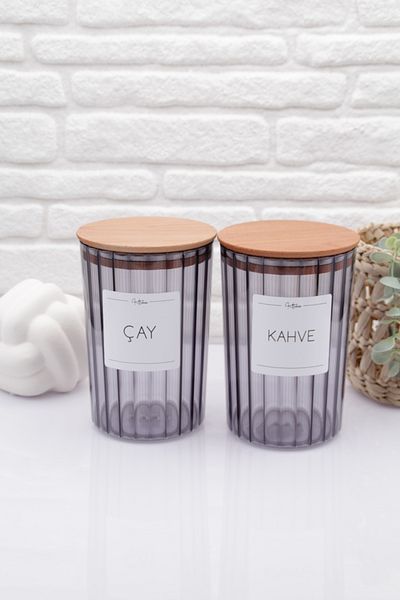 zezedesing Smoked Oval Tea & Coffee Jar with Wooden Lid 1350ml