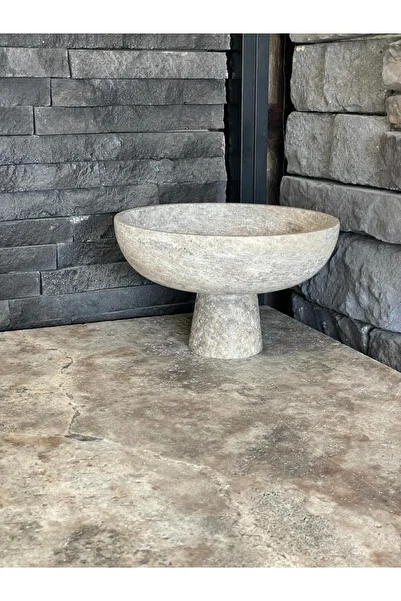 Polen Stone Silver Travertine Natural Stone Footed Bowl Towel Holder and Multi-Purpose Use