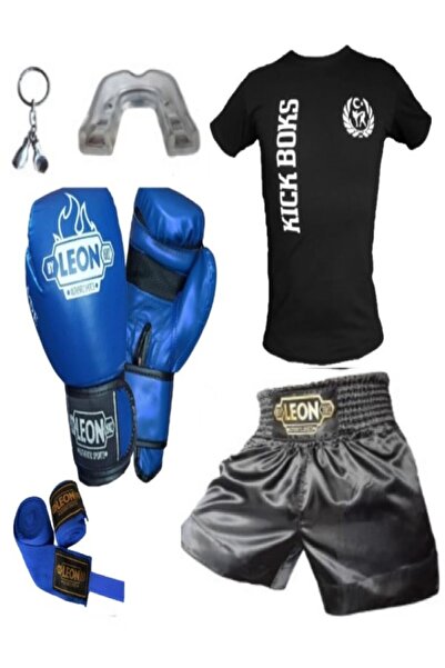 By Leon 1982 Siyah Boks Eldiveni + Leon Kick Boks Şortu + Tişört + Bandaj + D...