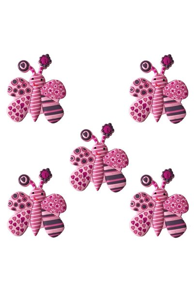 EYM 5 Adet Çocuk Odası Mobilya Kulp Dolap Düğme Pembe Kelebek