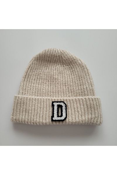 initialess Mohair Folded Wool Beret with Letter D