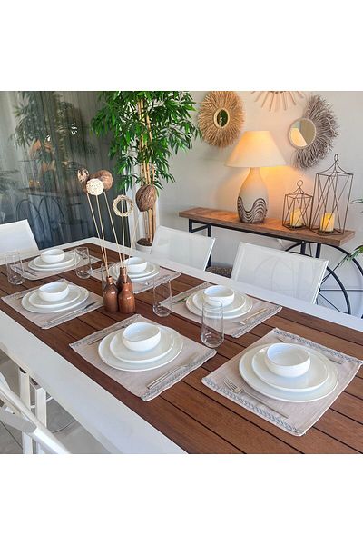 desen izmir American Service, Jute Textured, Linen Linen Gray Striped 6 Pieces
