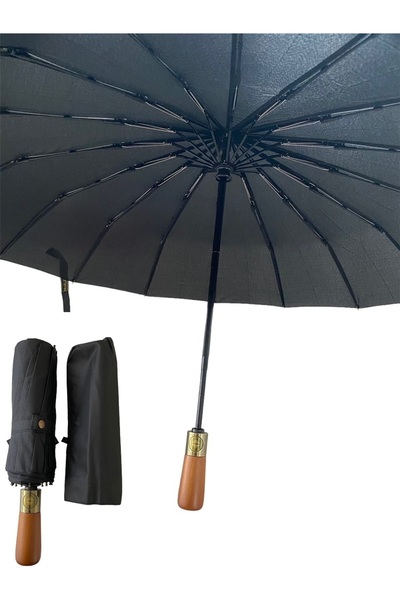 faial Yüksek Kaliteli Ahşap Saplı Şemsiye Otomatik Rüzgarda Kırılmaz Şemsiye