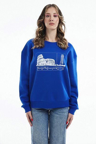 Eazy Co Eazy Italy Oversize Unisex Saks Μπλε Ποδηλατικό Φούτερ με χοντρό λαιμό