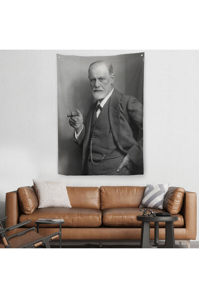 Harita Sepeti Sigmund Frojd crno-bela fotografija sa cigarom u ruci zidna tap...