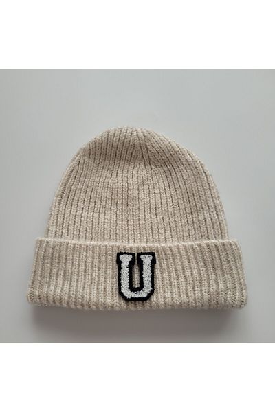 initialess Mohair Folded Wool Beret with Letter U