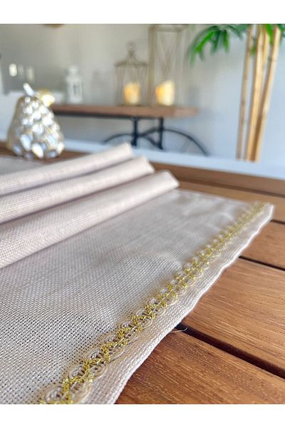 desen izmir Lenjerie de in, textura de iută, dungi aurii, design decorativ