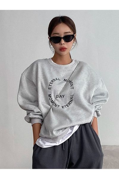 PALPİTO Hanorac oversize cu imprimeu gri Moment Day pentru femei