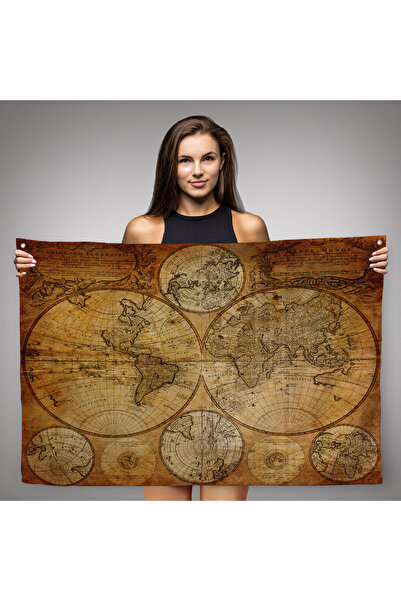 Harita Sepeti Duvar Örtüsü Eski Wintage Dünya Haritası Kaliteli Kanvas Duvar Halısı-4058