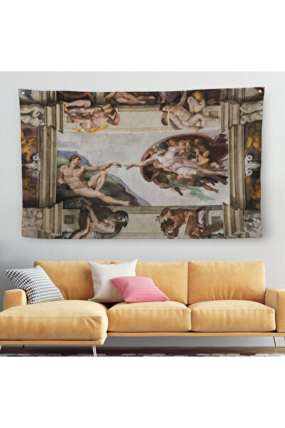 Harita Sepeti Duvar Örtüsü / Halısı Michelangelo - Adem’in Yaratılışı Kalitel...