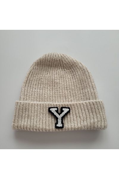 initialess Mohair Folded Wool Beret with Letter Y