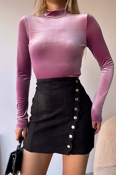 LACHT Γυναικεία μακρυμάνικη μπλούζα Dusty Rose Velvet Stand γιακά