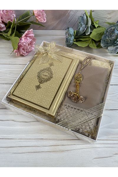 DuhaİslamiHediyelik Luxury Prayer Set Prayer Rug Rosary Shawl Holy Quran Dowry Bundle Home Concept