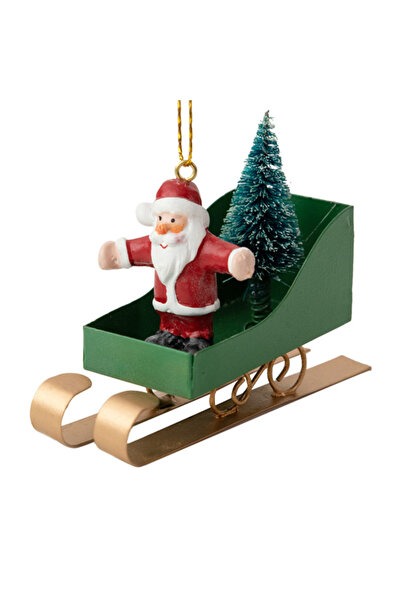 mutlu adım 1 Adet 11x7cm Metal Kızakta Noel Baba Ağaç Süsü