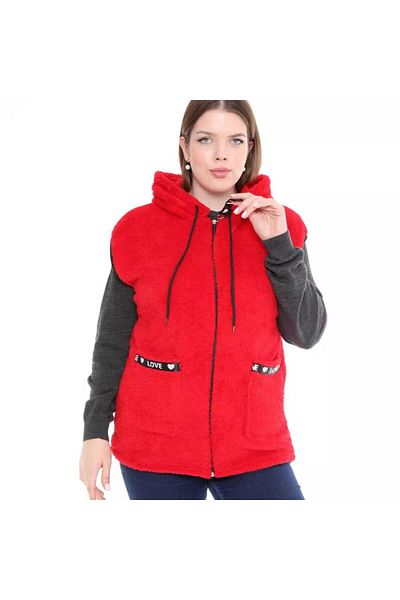 BİrHoşButik LARGE SIZE LYCRA SOFT POCKET HOODED RIBBED ZIPPER WINTER TREND SHORT SLEEVE PLUSH FLEECE VEST