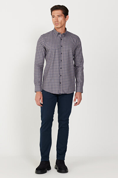 ALTINYILDIZ CLASSICS Чоловічий темно-бежевий тонкий комір на прихованих ґудзиках 100 бавовна Сорочка