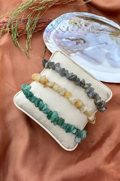 EST Aksesuar Natural Stone Bracelet Set of 3 (Aventurine, Citrine, Labradorite)