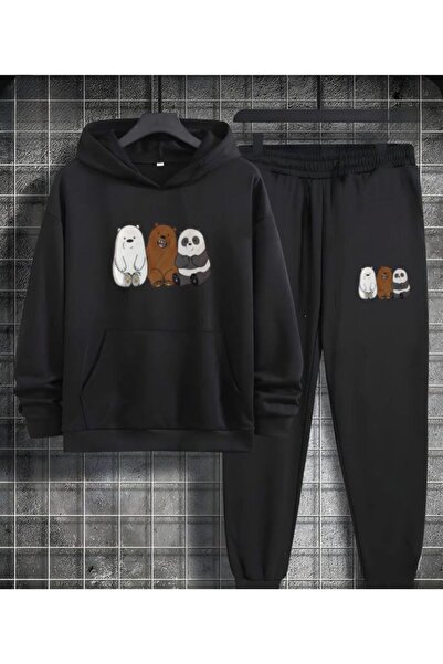 Serays moda Σετ παιδικής φόρμας με στάμπα We Are Bears με κουκούλα