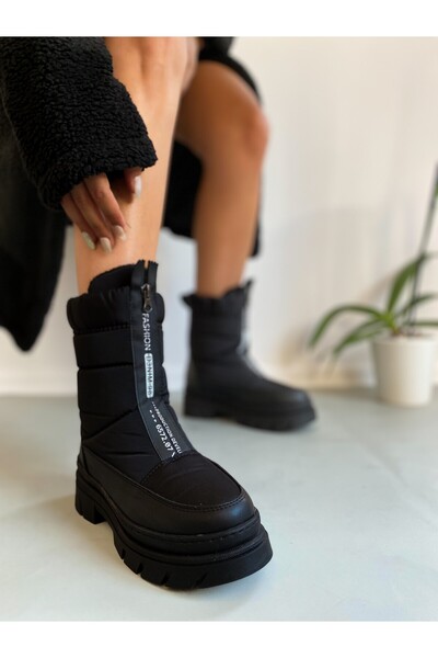 HONİBA Fermuarlı Kalın Siyah Taban Kadın Bot Kar Botu