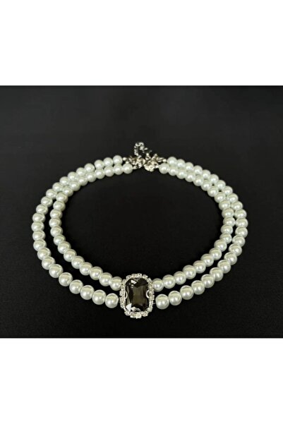 Jovela Inci gümüs antrasit kristal tas choker tasma kolye