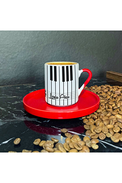 Hediyelen Piyano Kırmızı Türk Kahvesi Fincanı
