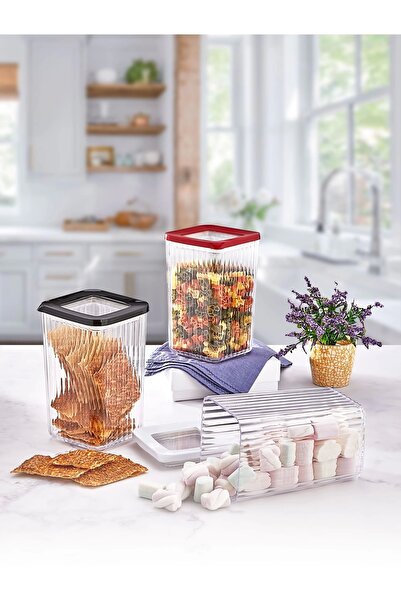 ASUDE Plastik Kare Kristal Vakumlu Saklama Kabı 3lü Süper Set 1,20 Lt Zeyade