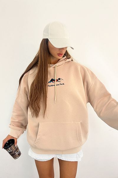 Sun Victoria Φούτερ Unisex Oversize Hooded Cream με 3 νήματα με κεντημένο χτενισμένο βαμβάκι