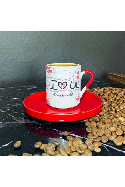 Hediyelen I Love You Red Turkish Coffee Cup