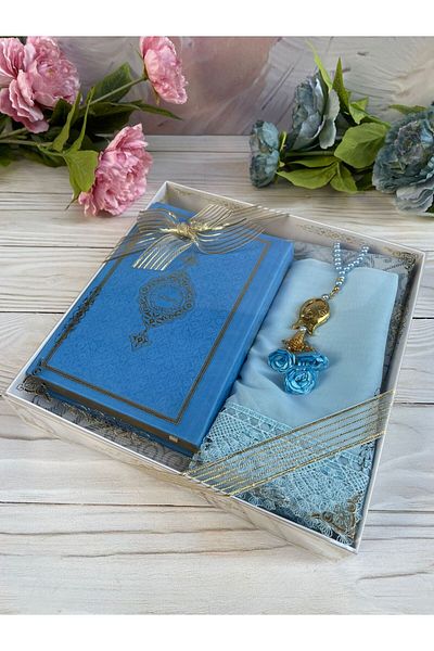 DuhaİslamiHediyelik Luxury Prayer Set Prayer Rug Rosary Shawl Holy Quran Dowry Bundle Home Concept