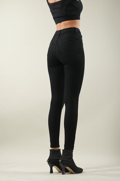 byhaziran butik Pcricia Pantaloni de blugi negri cu talie înaltă, slim, slăbi...