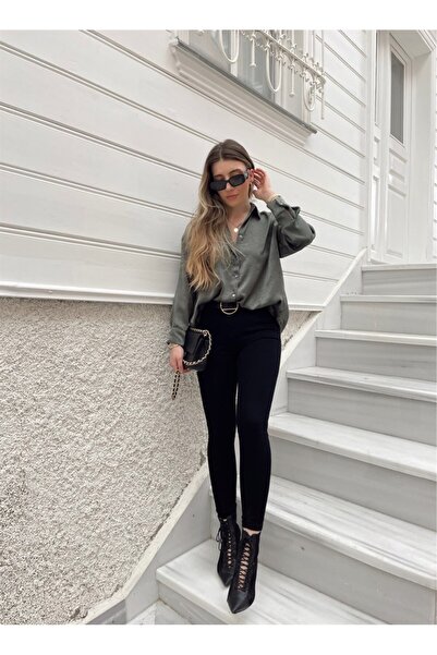 byhaziran butik Pantaloni de blugi Wilper Denim negri cu talie înaltă