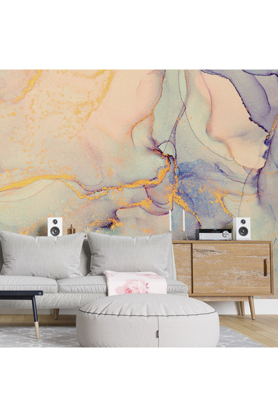 Plustablo Doğal Mermer Görünümlü Krem Bej Duvar Kağıdı, Soyut Natural Duvar Kağıdı, Yatak Odası Duvar Kağıdı