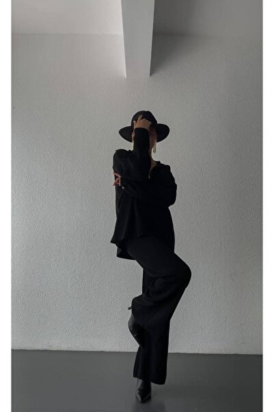 MRS. POLEEN Πλεκτό Λεπτομερές Oversize πουλόβερ Παντελόνι Πλεκτό Σετ κάτω-κορυφή