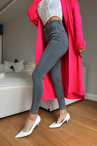 byhaziran butik Συλλέκτης τζιν παντελονιού Patty Grey ψηλόμεσο Lycra Slim Fit