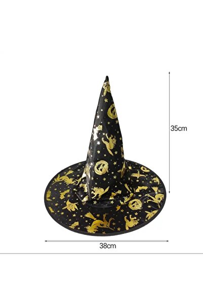 QUEEN AKSESUAR Imported luxury gold patterned black halloween party costume hat halloween witch adult children