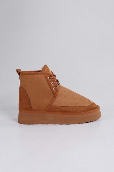 Shoeberry Damen-Stiefel „Buggys Tan Furry Inside“ aus kurzem, flachem Wildleder aus braunem Textil