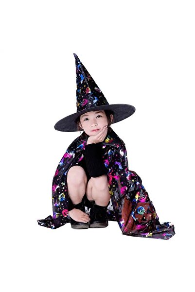 QUEEN AKSESUAR Imported luxury bright patterned halloween party costume hat halloween witch black adult children