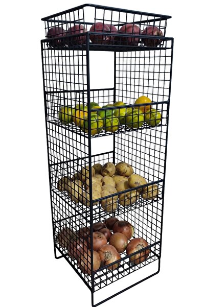 GO DEKOR 85x30 Çok Amaçlı Duvara'da Asılabilen 3 Gözlü 1 Adet Sepetli Sebzelik Ve Meyvelik (YENİ) Tel Raf