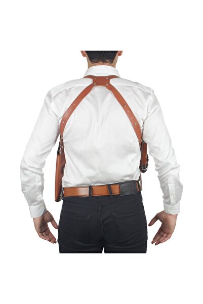 Polis Sepeti Dik Deri Koltuk Altı Tabanca Kılıfı Çift Şarjörlüklü Taba-universal