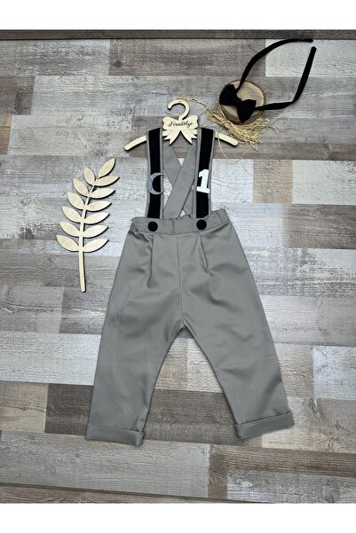 Feriatolye Ay dede konsepti erkek çocuk doğum günü gri salopetpapyon takımı